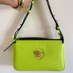 Versace Green Shoulder Bag with Gold Accents